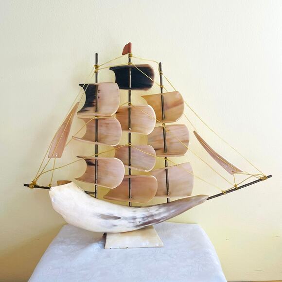 Vtg Handmade Clipper Ship Sailboat Boat Horn Coat of Arms Crest Sailing - Picture 5 of 14